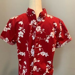 Hollister mens sz small red floral flex short sleeve shirt